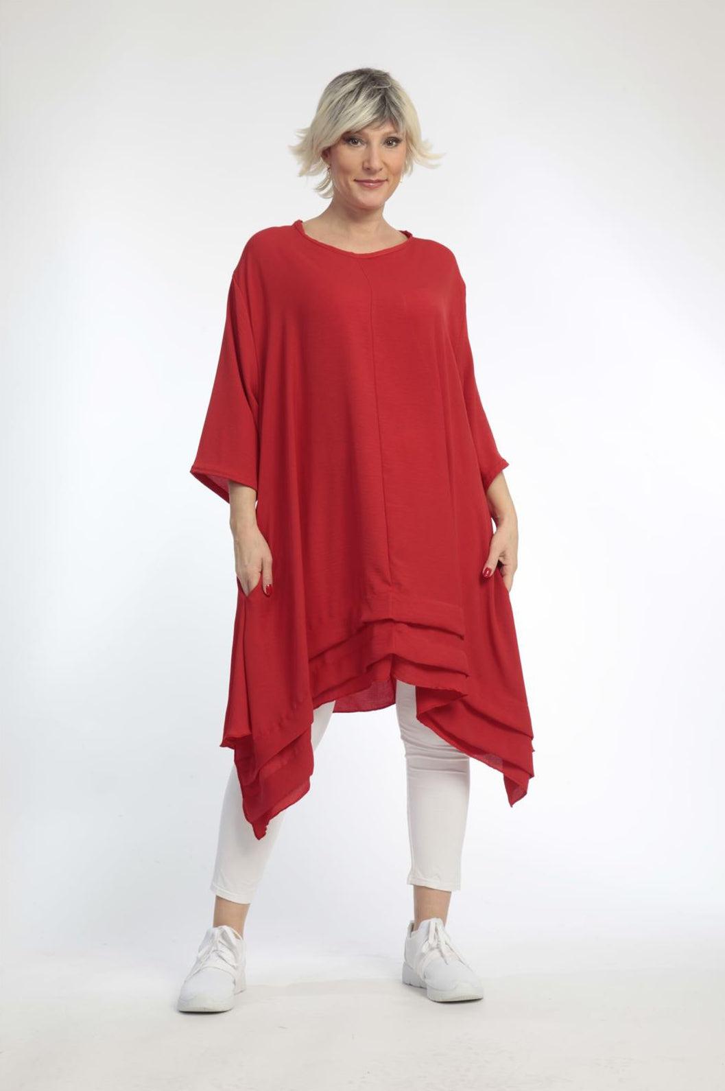 Sommer Big Shirt in A-Form aus er Twill Qualität, Rot Lagenlook Oversize Mode B2B Großhandel