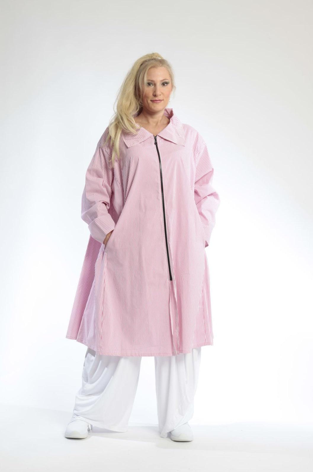 Sommer Bluse in A-Form aus er Qualität, Pink-Weiß Lagenlook Oversize Mode B2B Großhandel