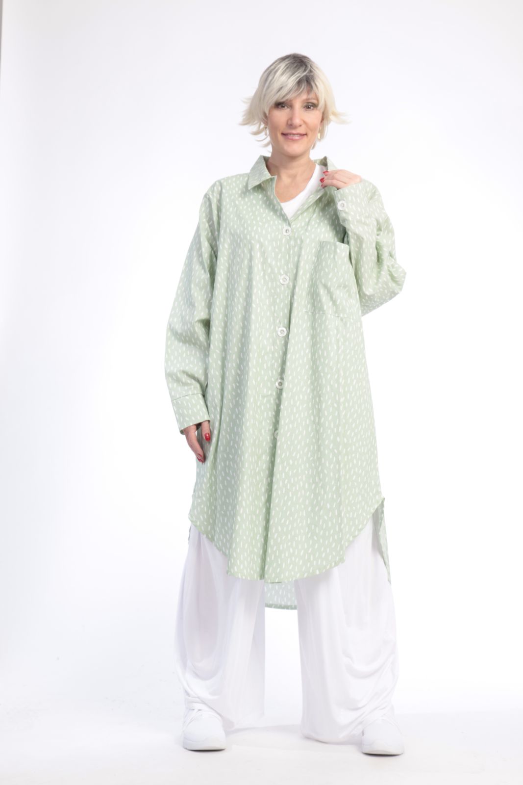 Sommer Bluse in Form aus er Qualität, Hellgrün Lagenlook Oversize Mode B2B Großhandel