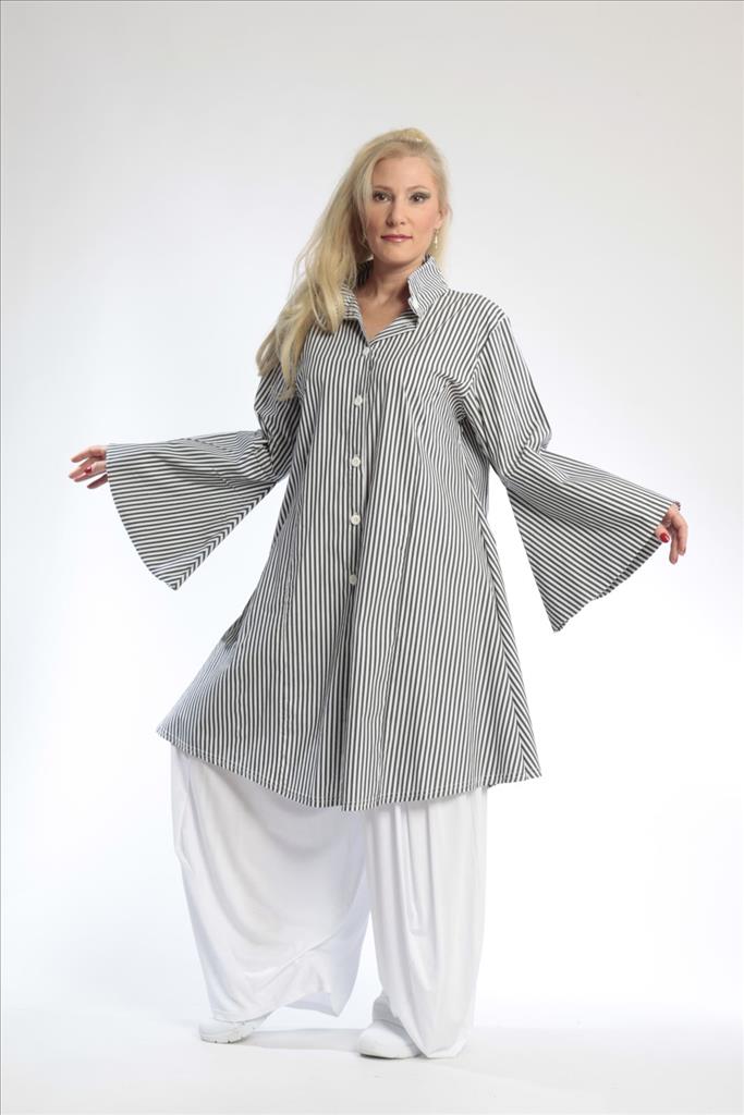 Sommer Bluse in gerader Form aus er Qualität, Anthra-Weiß Lagenlook Oversize Mode B2B Großhandel