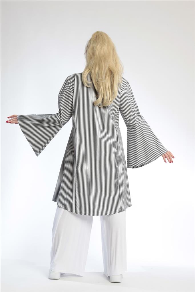 Sommer Bluse in gerader Form aus er Qualität, Anthra-Weiß Lagenlook Oversize Mode B2B Großhandel