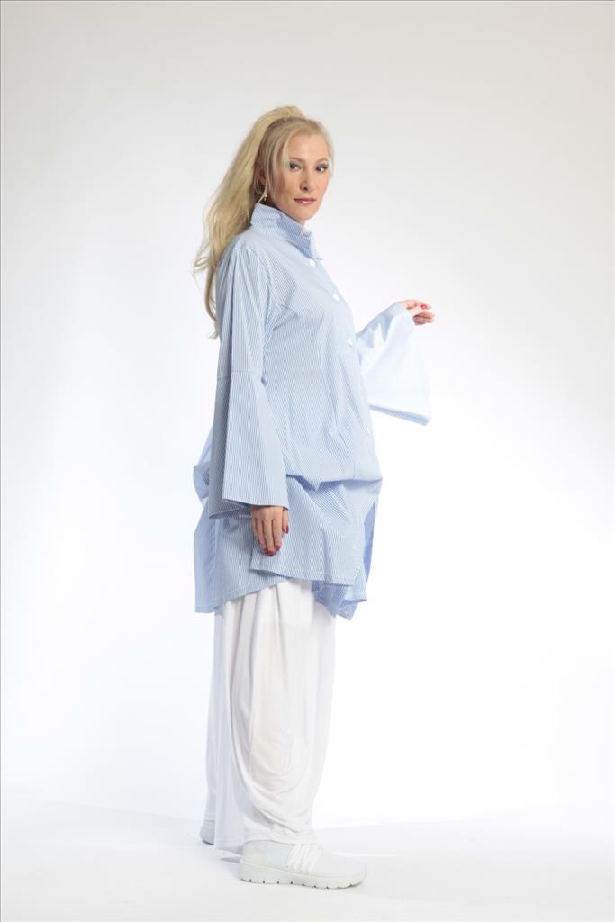 Sommer Bluse in gerader Form aus er Qualität, Blau-Weiß Lagenlook Oversize Mode B2B Großhandel