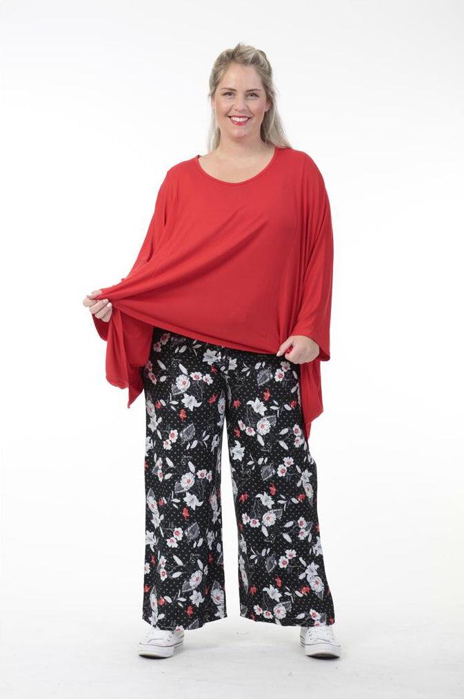 Sommer Hose in gerader Form aus er Qualität, Schwarz-Weiß-Rot Lagenlook Oversize Mode B2B Großhandel