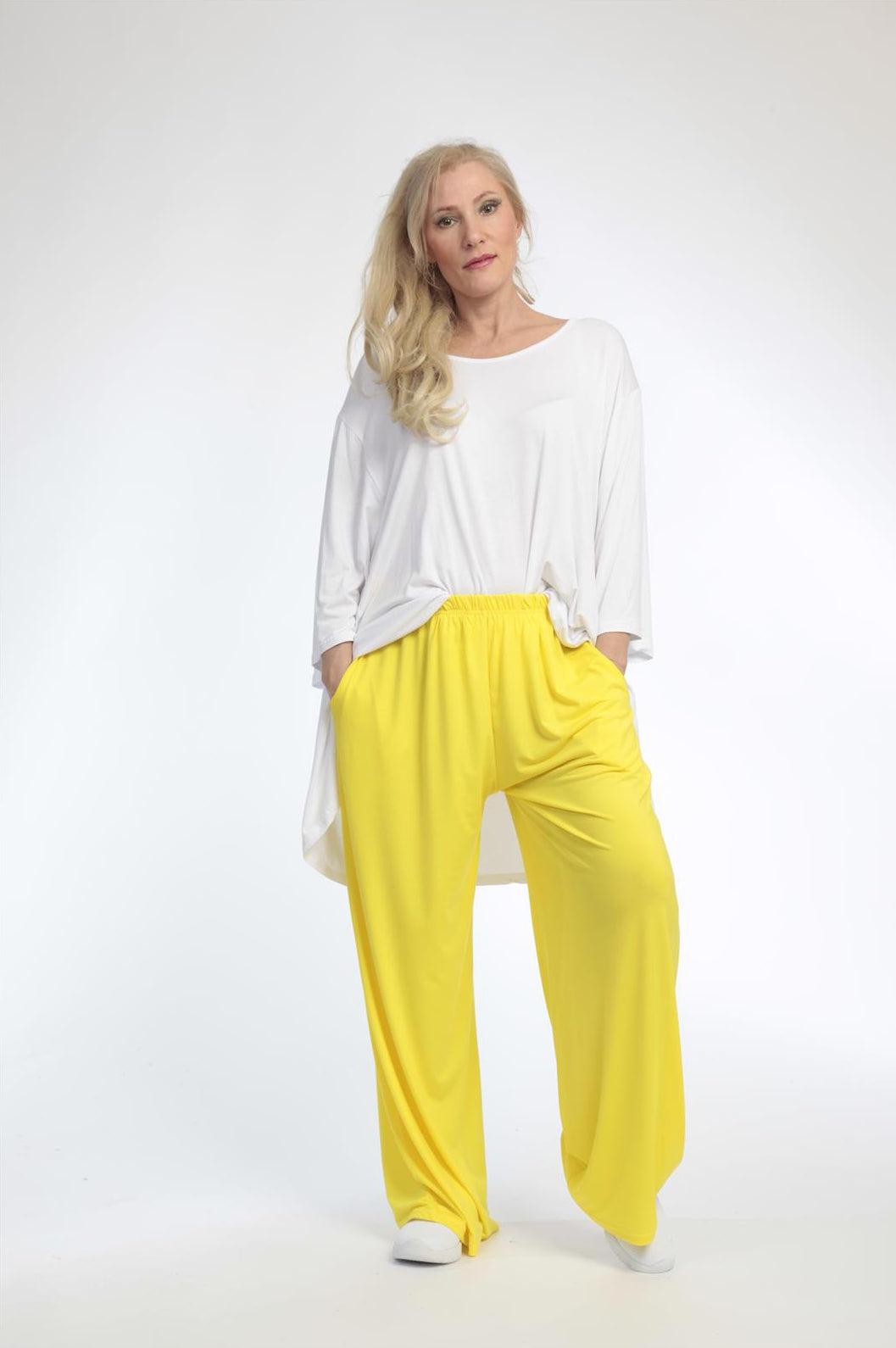 Sommer Hose in gerader Form aus er Slinky Qualität, Gelb Lagenlook Oversize Mode B2B Großhandel