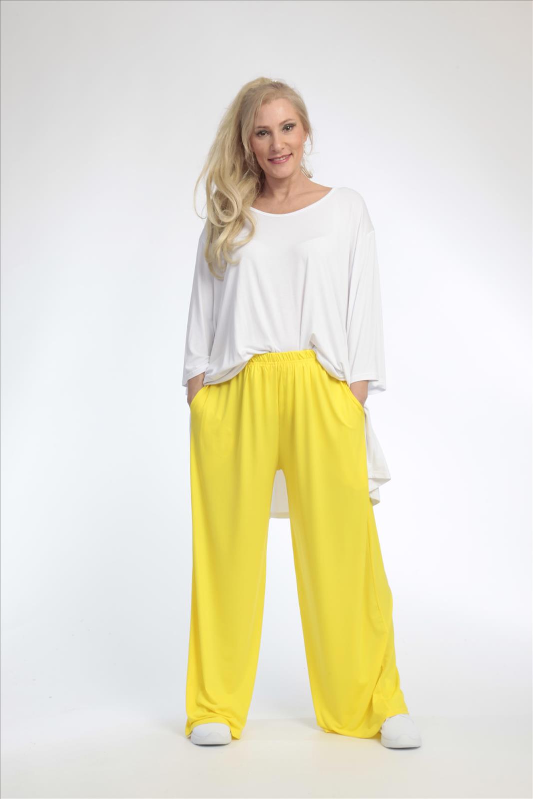 Sommer Hose in gerader Form aus er Slinky Qualität, Gelb Lagenlook Oversize Mode B2B Großhandel