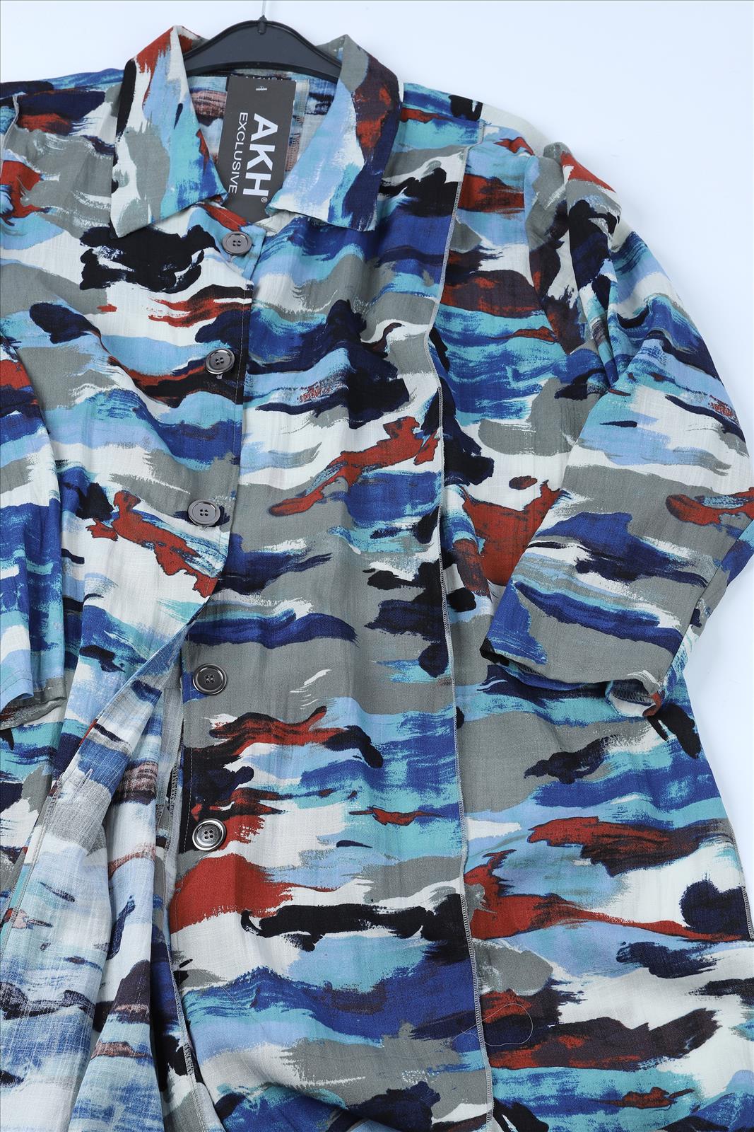 Sommer Jacke in gerader Form aus er Qualität, Blau-Multi Lagenlook Oversize Mode B2B Großhandel