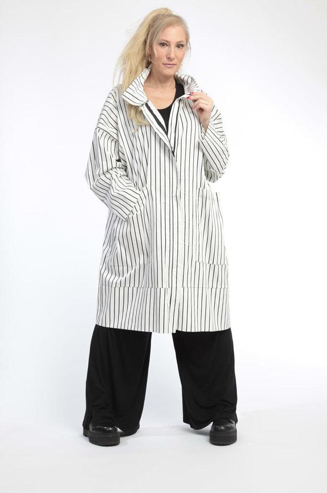 Sommer Jacke in gerader Form aus er Qualität, Weiß-Schwarz Lagenlook Oversize Mode B2B Großhandel