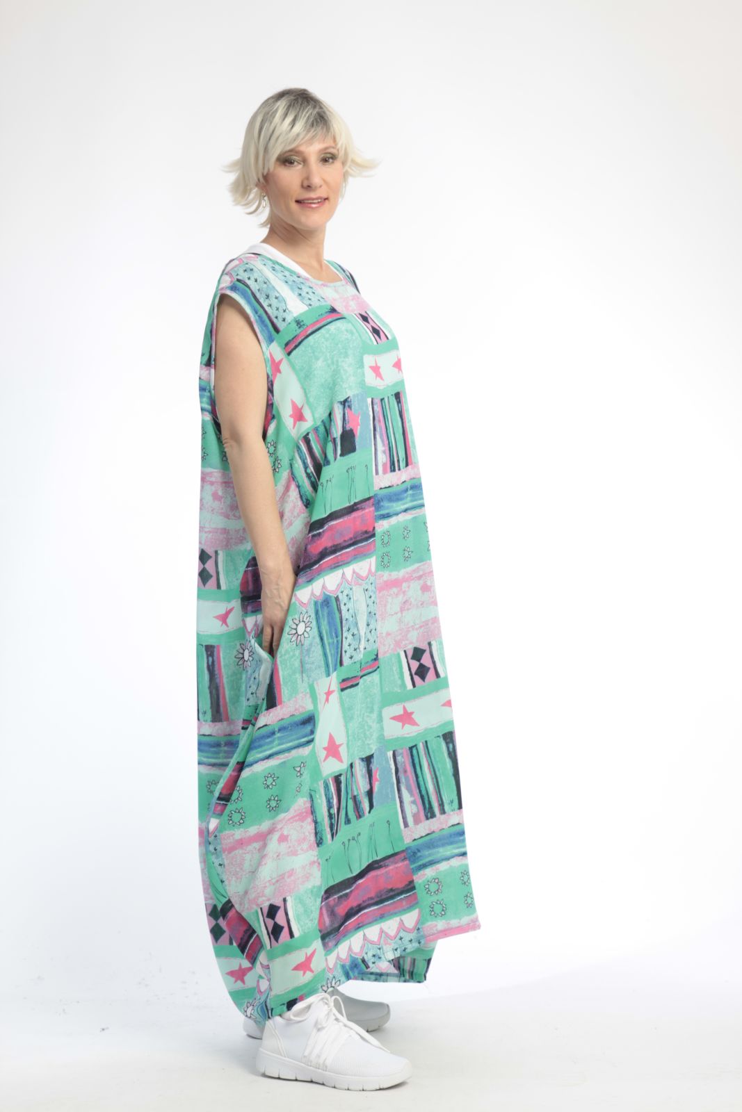 Sommer Kleid in Ballon Form aus er Qualität, Grün-Multi Lagenlook Oversize Mode B2B Großhandel