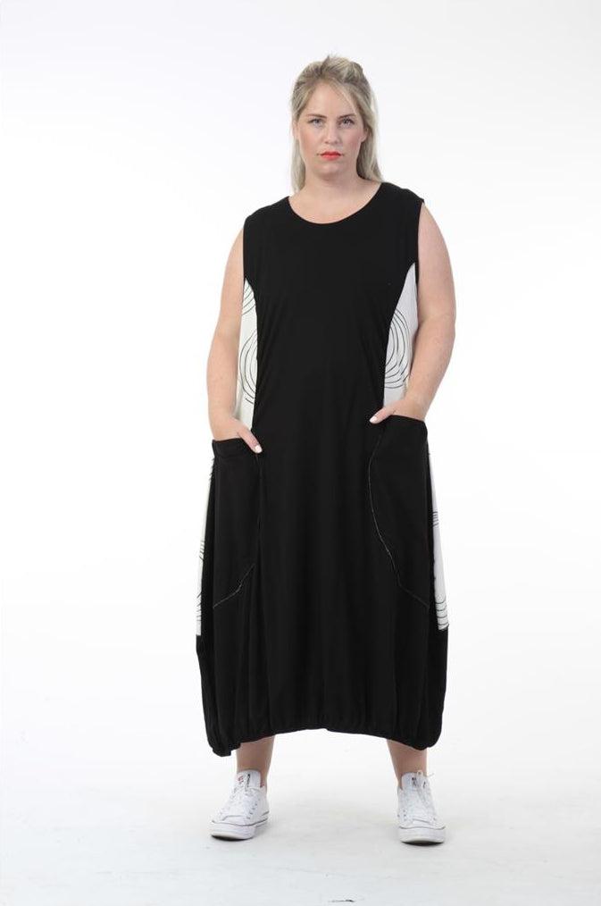 Sommer Kleid in Ballon Form aus er Qualität, Schwarz-Ecru Lagenlook Oversize Mode B2B Großhandel