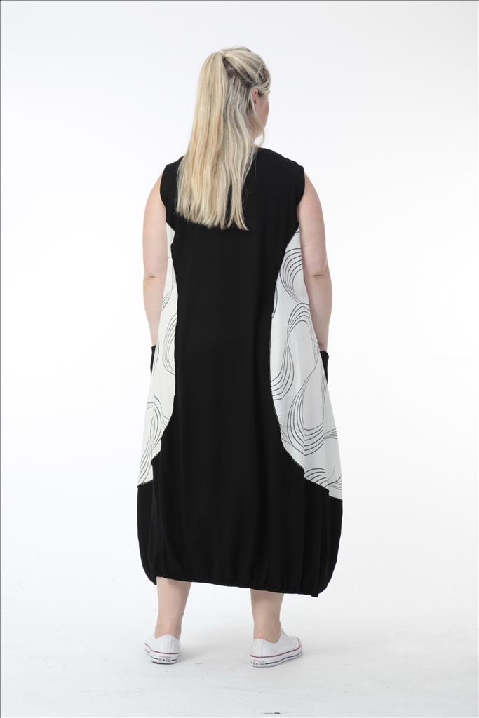 Sommer Kleid in Ballon Form aus er Qualität, Schwarz-Ecru Lagenlook Oversize Mode B2B Großhandel