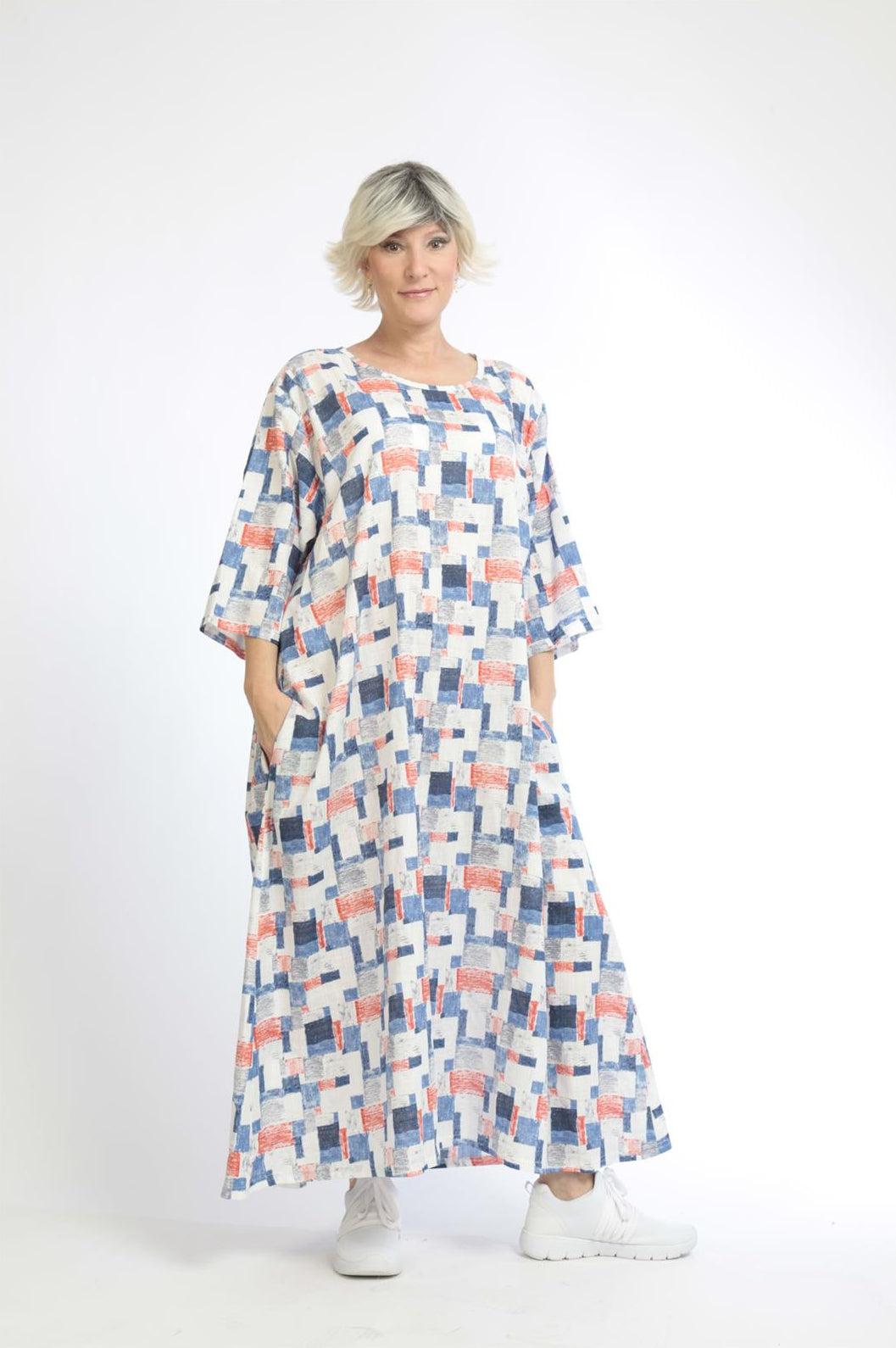 Sommer Kleid in Ballon Form aus er Qualität, Weiß-Blau Lagenlook Oversize Mode B2B Großhandel
