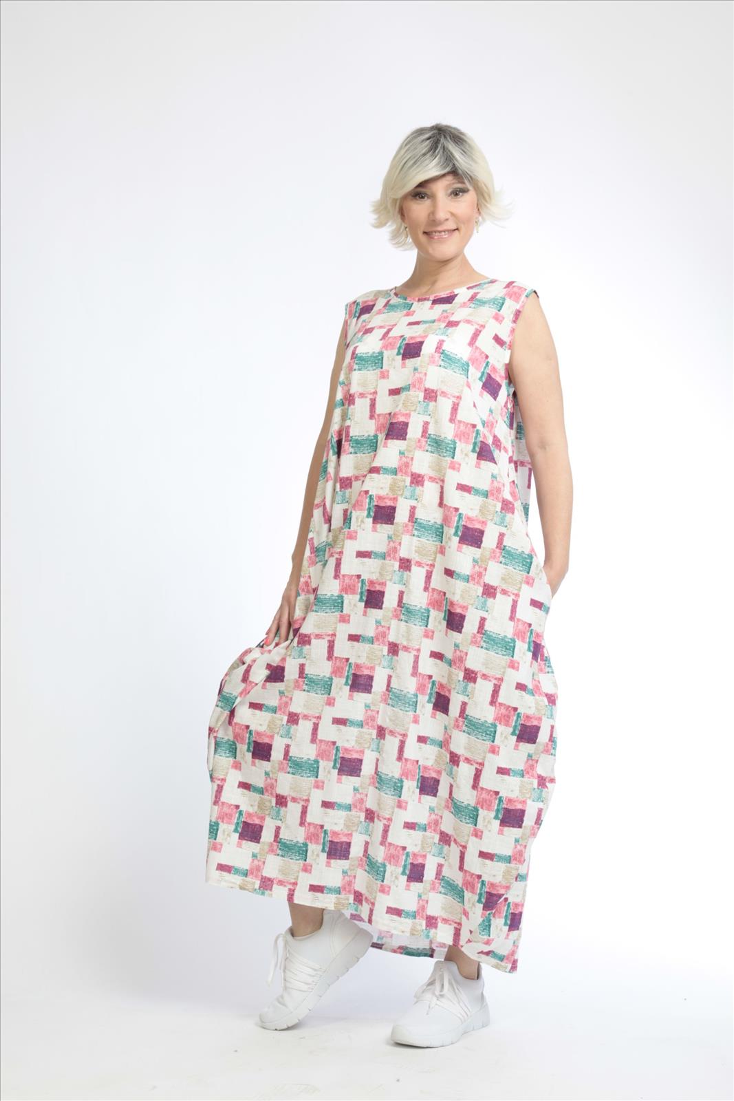 Sommer Kleid in Ballon Form aus er Qualität, Weiß-Pink Lagenlook Oversize Mode B2B Großhandel