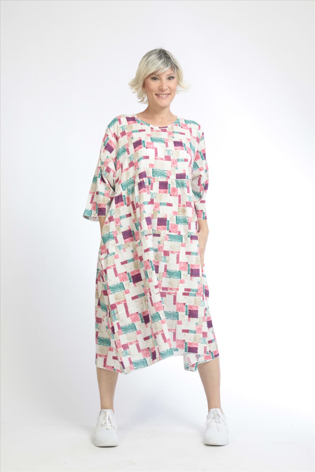 Sommer Kleid in Ballon Form aus er Qualität, Weiß-Pink Lagenlook Oversize Mode B2B Großhandel