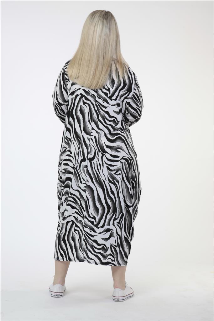Sommer Kleid in Ballon Form aus er Slinky Qualität, Weiß-Schwarz-Grau Lagenlook Oversize Mode B2B Großhandel