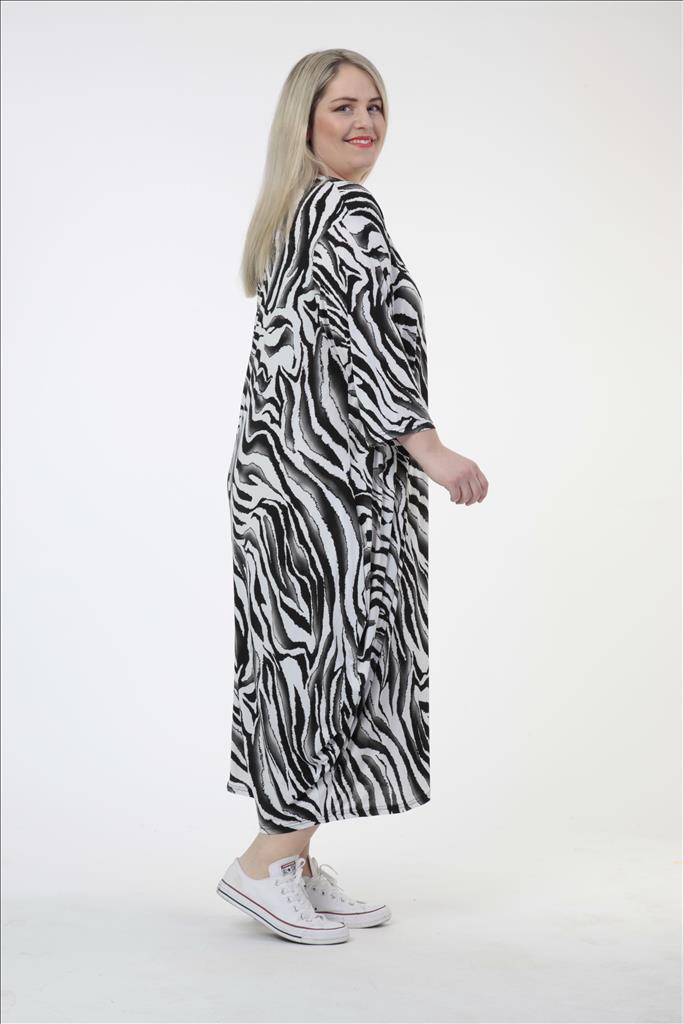 Sommer Kleid in Ballon Form aus er Slinky Qualität, Weiß-Schwarz-Grau Lagenlook Oversize Mode B2B Großhandel