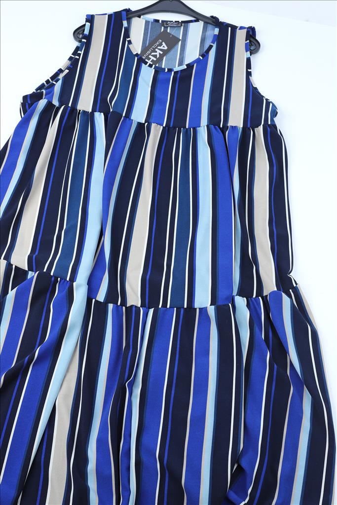 Sommer Kleid in Form aus er Qualität, Blau-Beige-Multi Lagenlook Oversize Mode B2B Großhandel