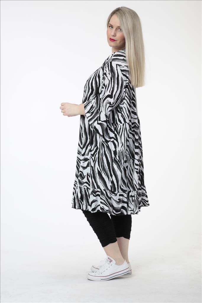 Sommer Kleid in Form aus er Slinky Qualität, Weiß-Schwarz-Grau Lagenlook Oversize Mode B2B Großhandel