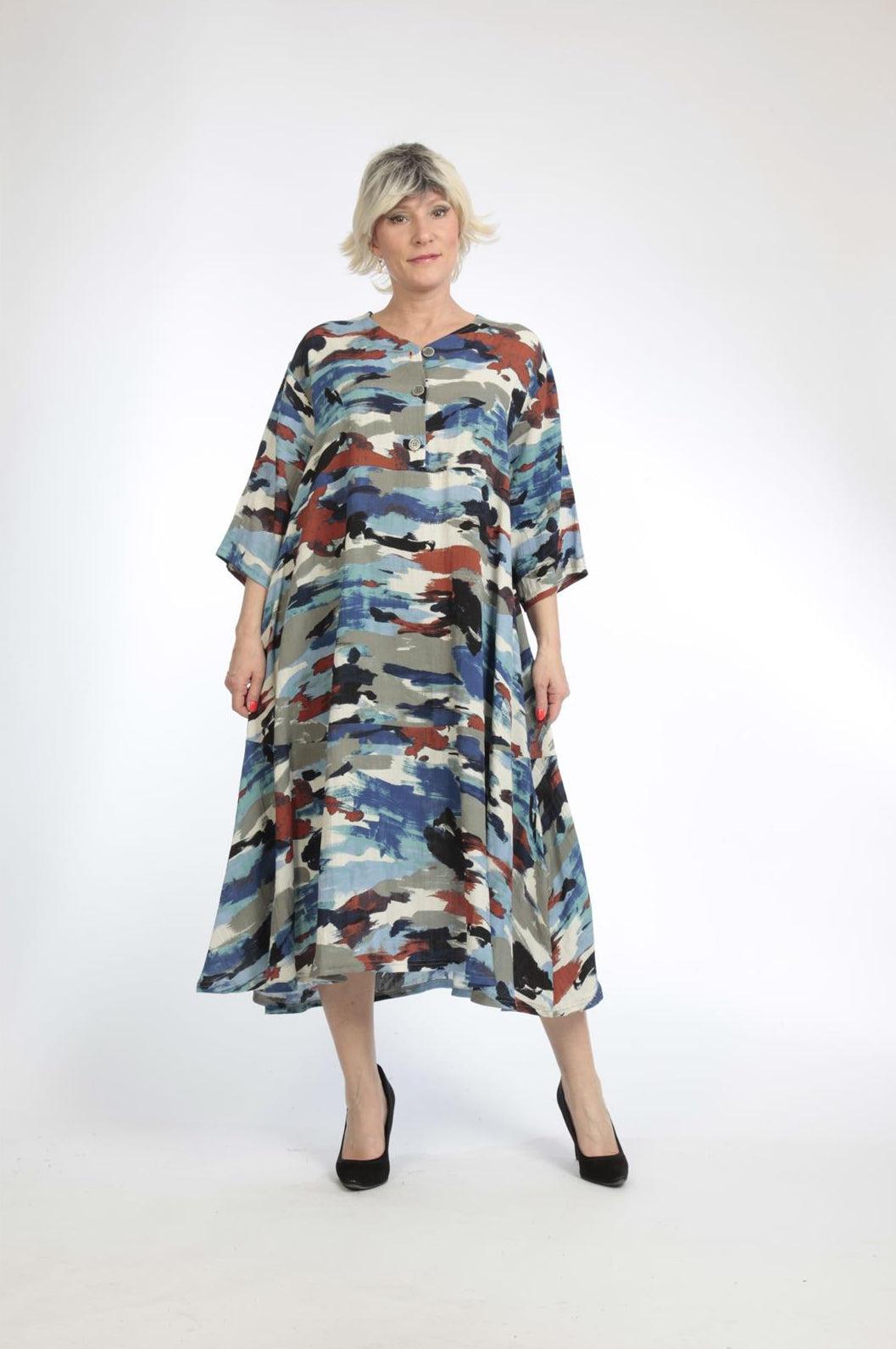 Sommer Kleid in gerader Form aus er Qualität, Blau-Multi Lagenlook Oversize Mode B2B Großhandel