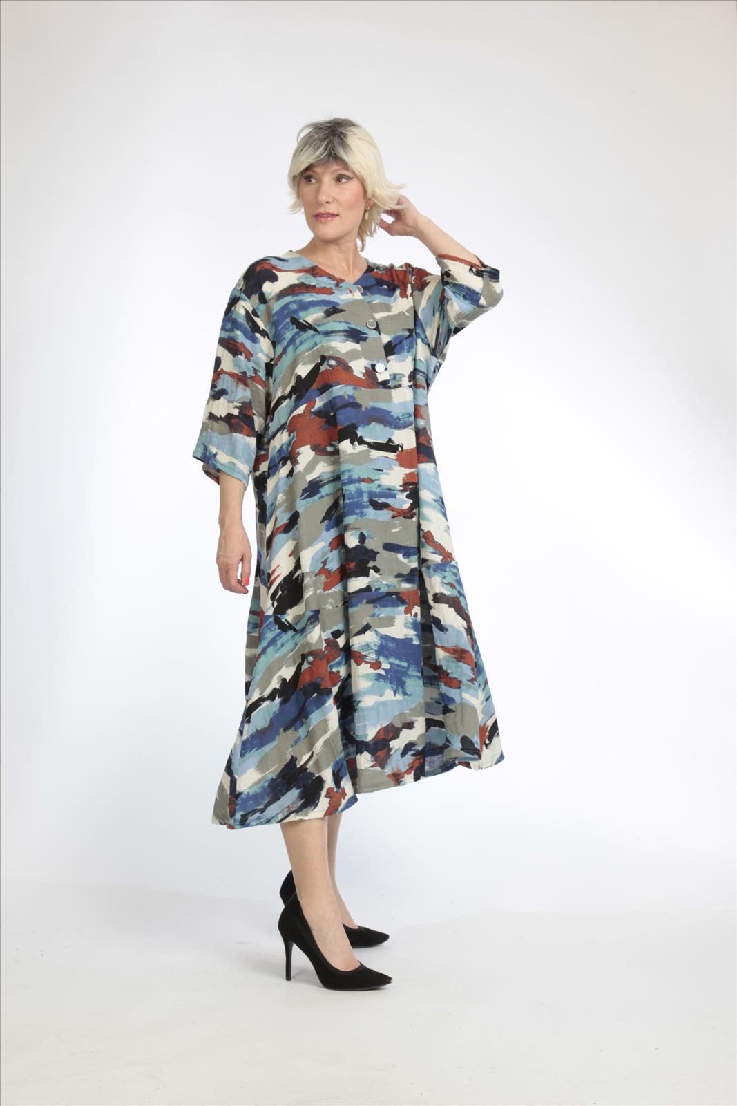 Sommer Kleid in gerader Form aus er Qualität, Blau-Multi Lagenlook Oversize Mode B2B Großhandel