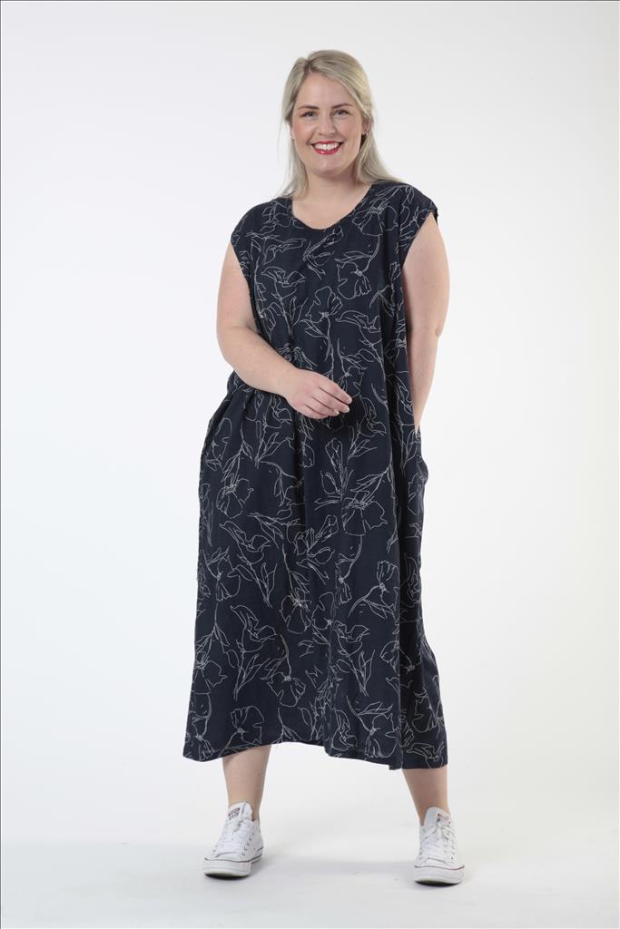 Sommer Kleid in gerader Form aus er Qualität, Dunkelblau Lagenlook Oversize Mode B2B Großhandel