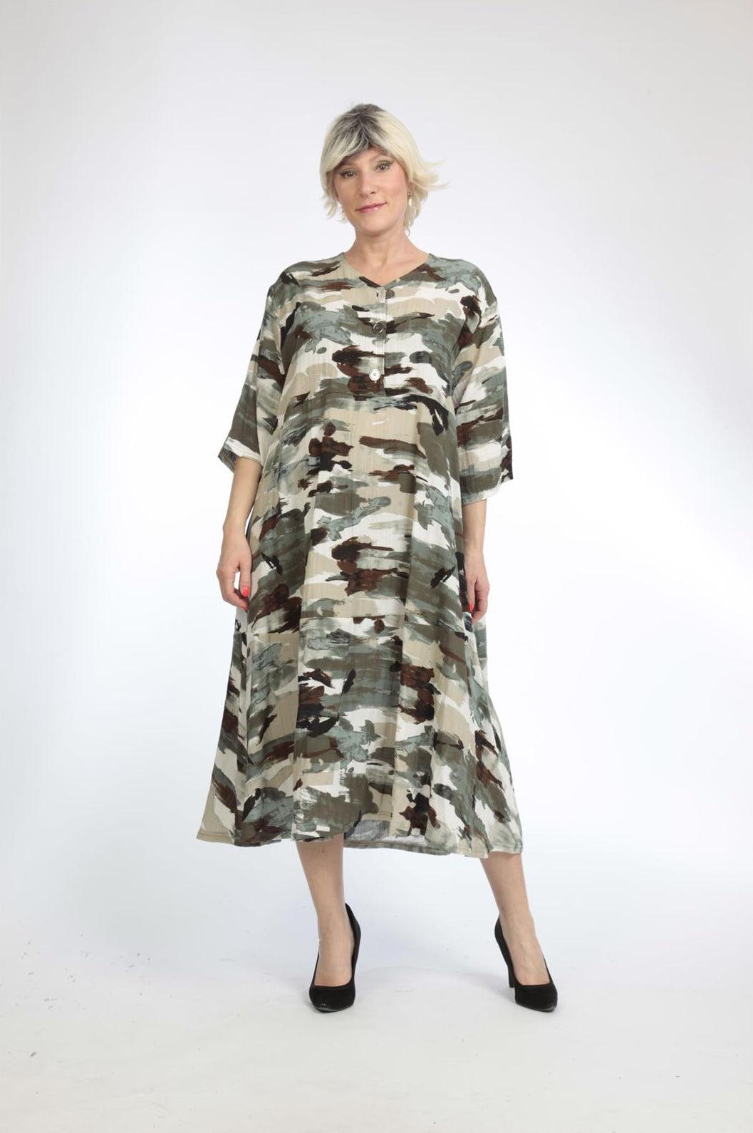 Sommer Kleid in gerader Form aus er Qualität, Khaki-Multi Lagenlook Oversize Mode B2B Großhandel
