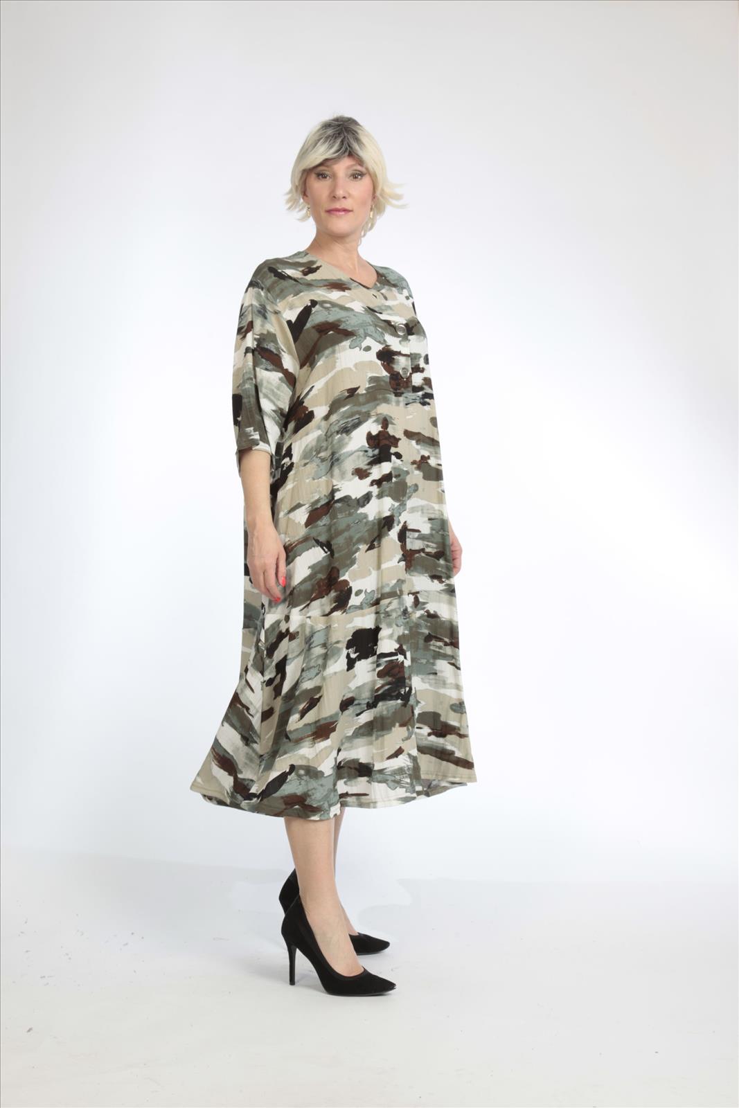 Sommer Kleid in gerader Form aus er Qualität, Khaki-Multi Lagenlook Oversize Mode B2B Großhandel