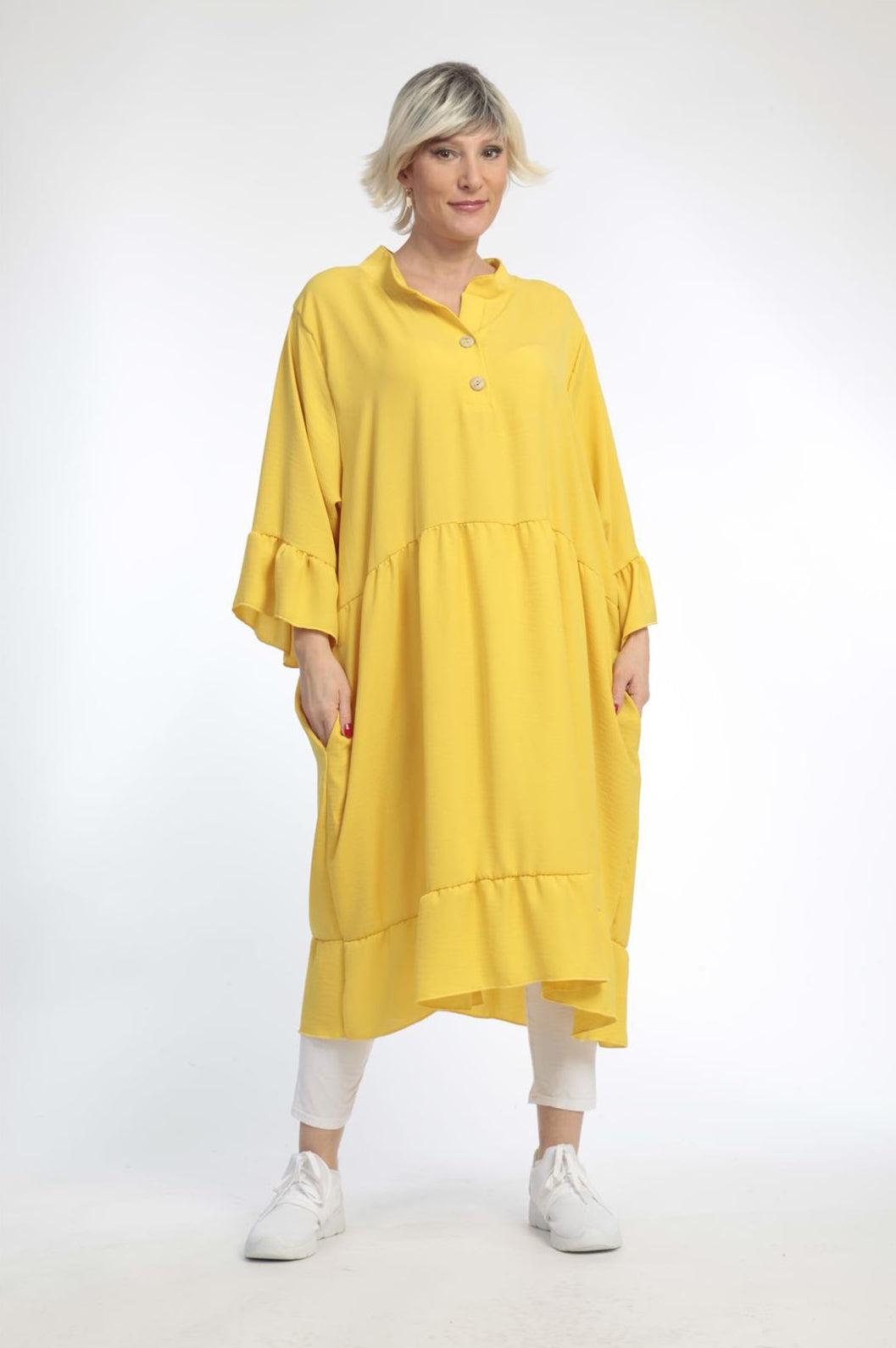 Sommer Kleid in gerader Form aus er Twill Qualität, Gelb Lagenlook Oversize Mode B2B Großhandel