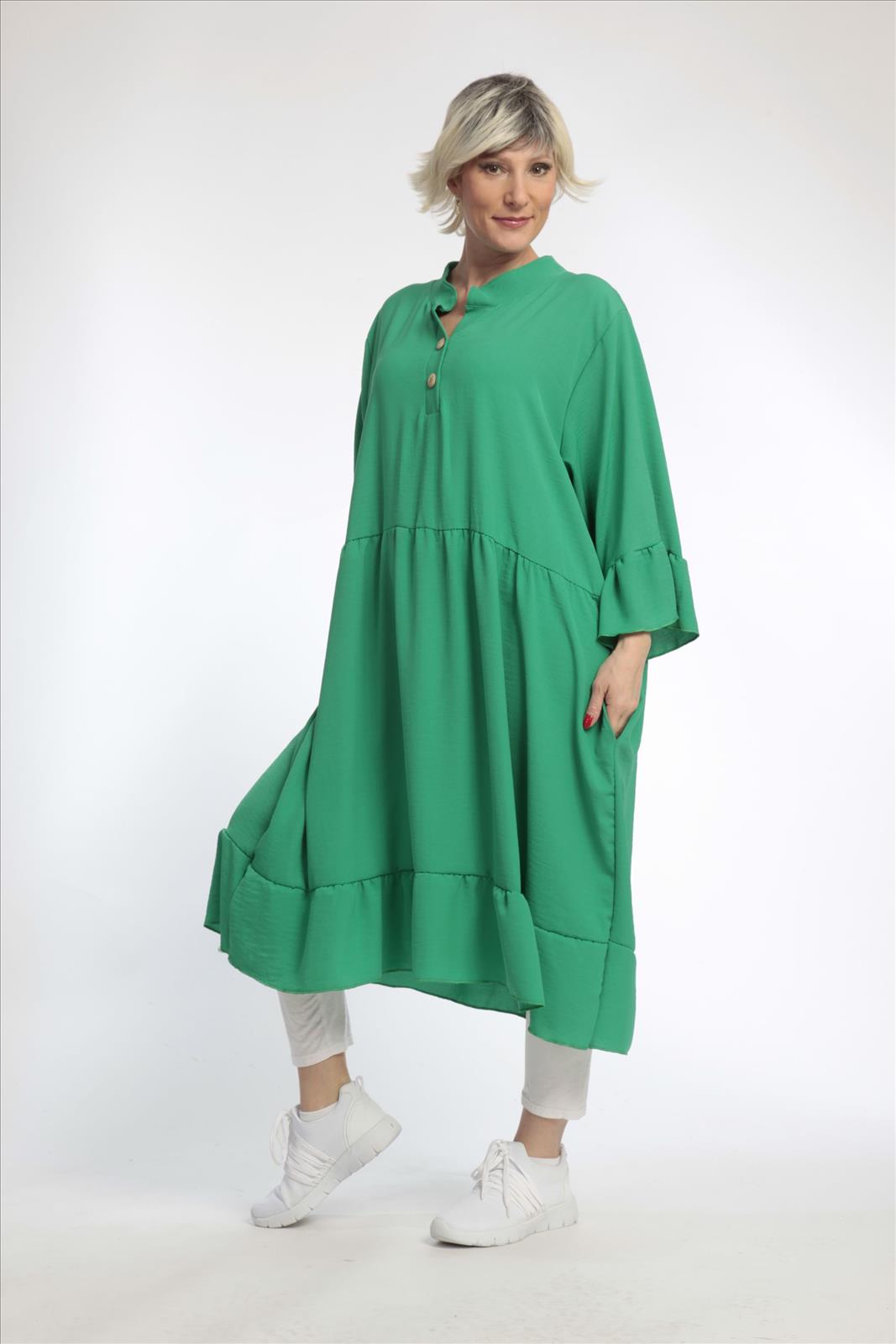 Sommer Kleid in gerader Form aus er Twill Qualität, Grün Lagenlook Oversize Mode B2B Großhandel
