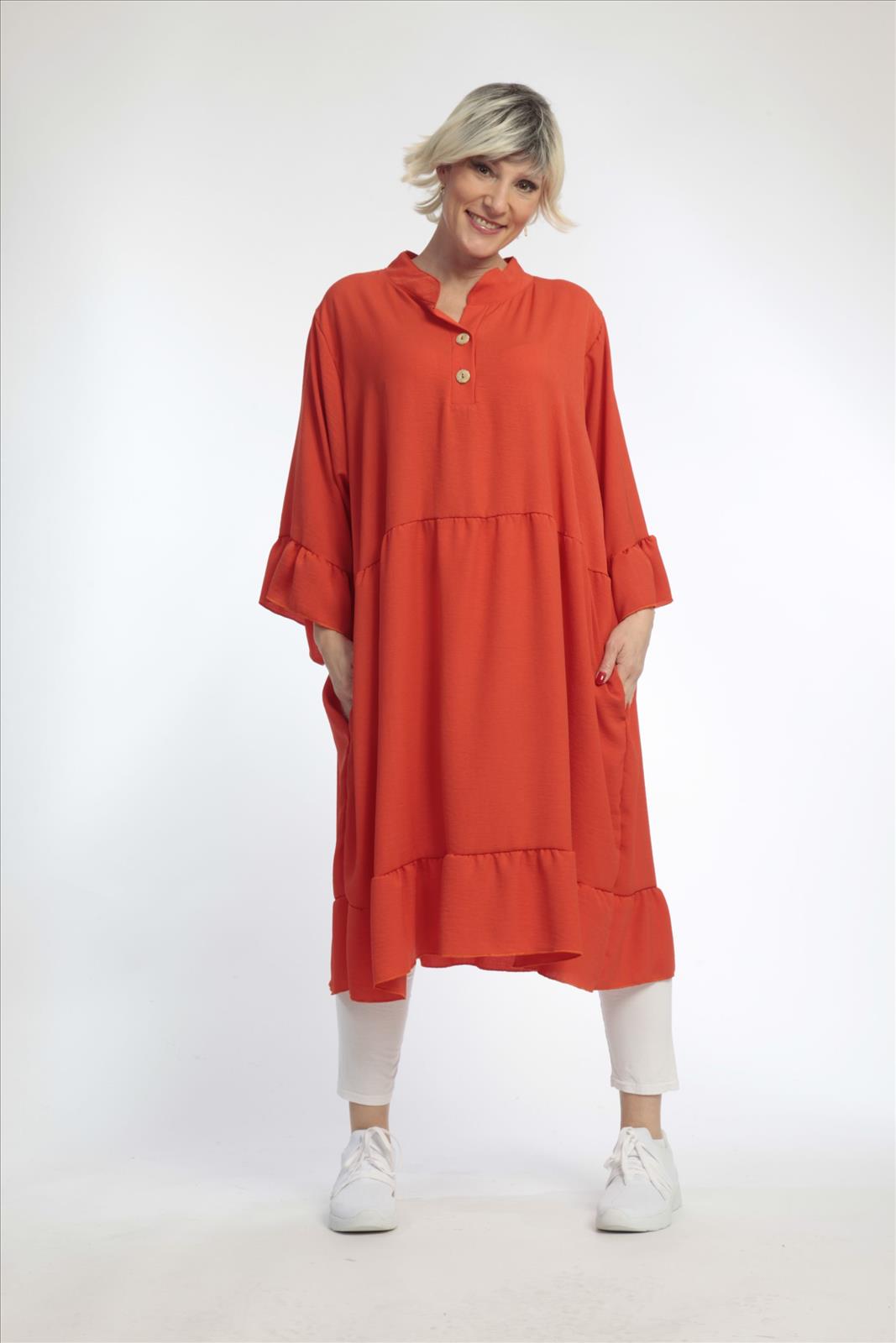 Sommer Kleid in gerader Form aus er Twill Qualität, Hellrot Lagenlook Oversize Mode B2B Großhandel