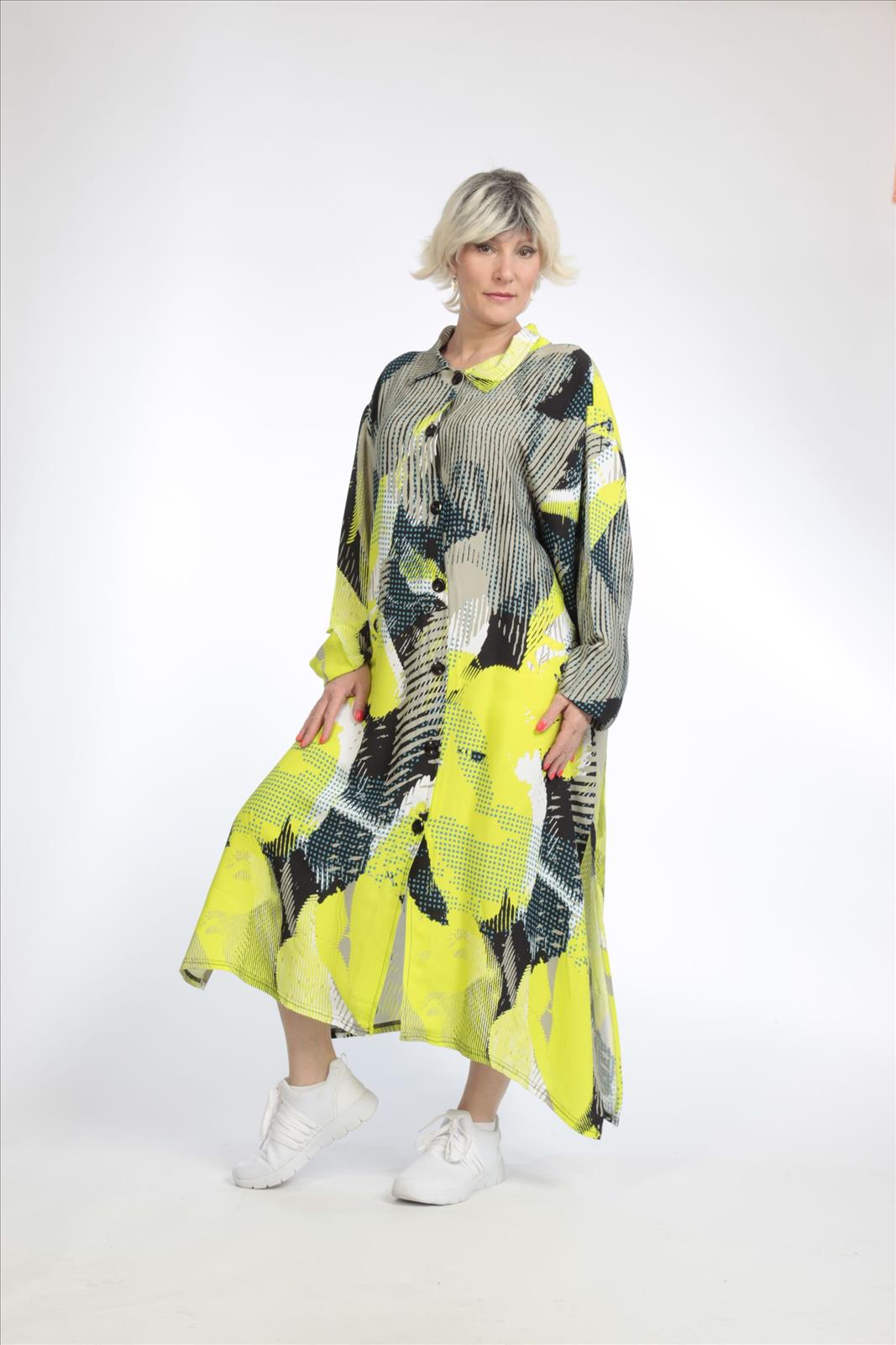 Sommer Mantel in gerader Form aus er Qualität, Neongrün-Taupe Lagenlook Oversize Mode B2B Großhandel