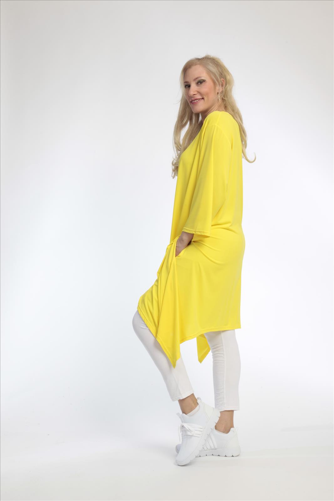 Sommer Shirt in A-Form aus er Slinky Qualität, Gelb Lagenlook Oversize Mode B2B Großhandel