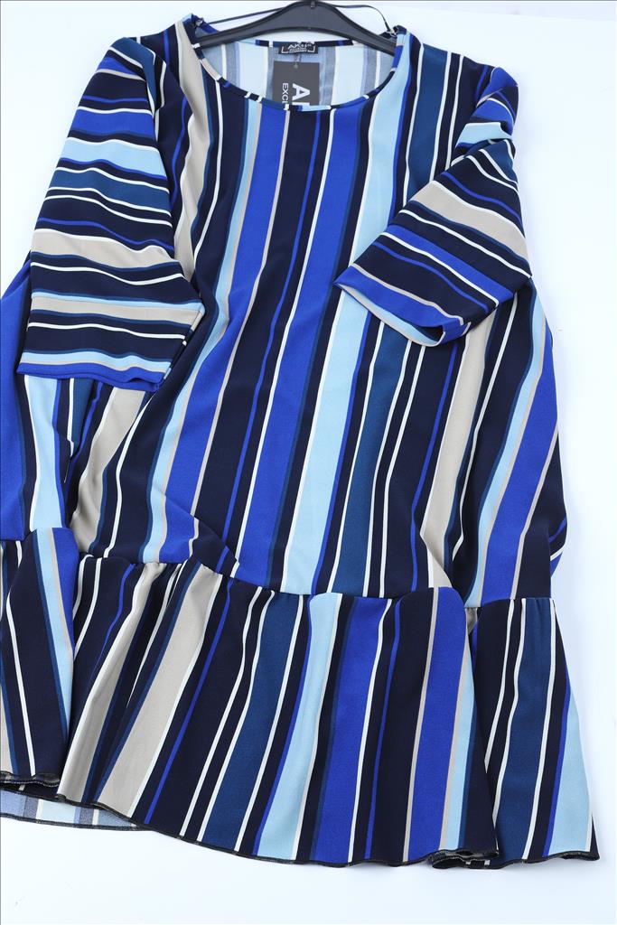 Sommer Shirt in Ballon Form aus er Qualität, Blau-Beige-Multi Lagenlook Oversize Mode B2B Großhandel