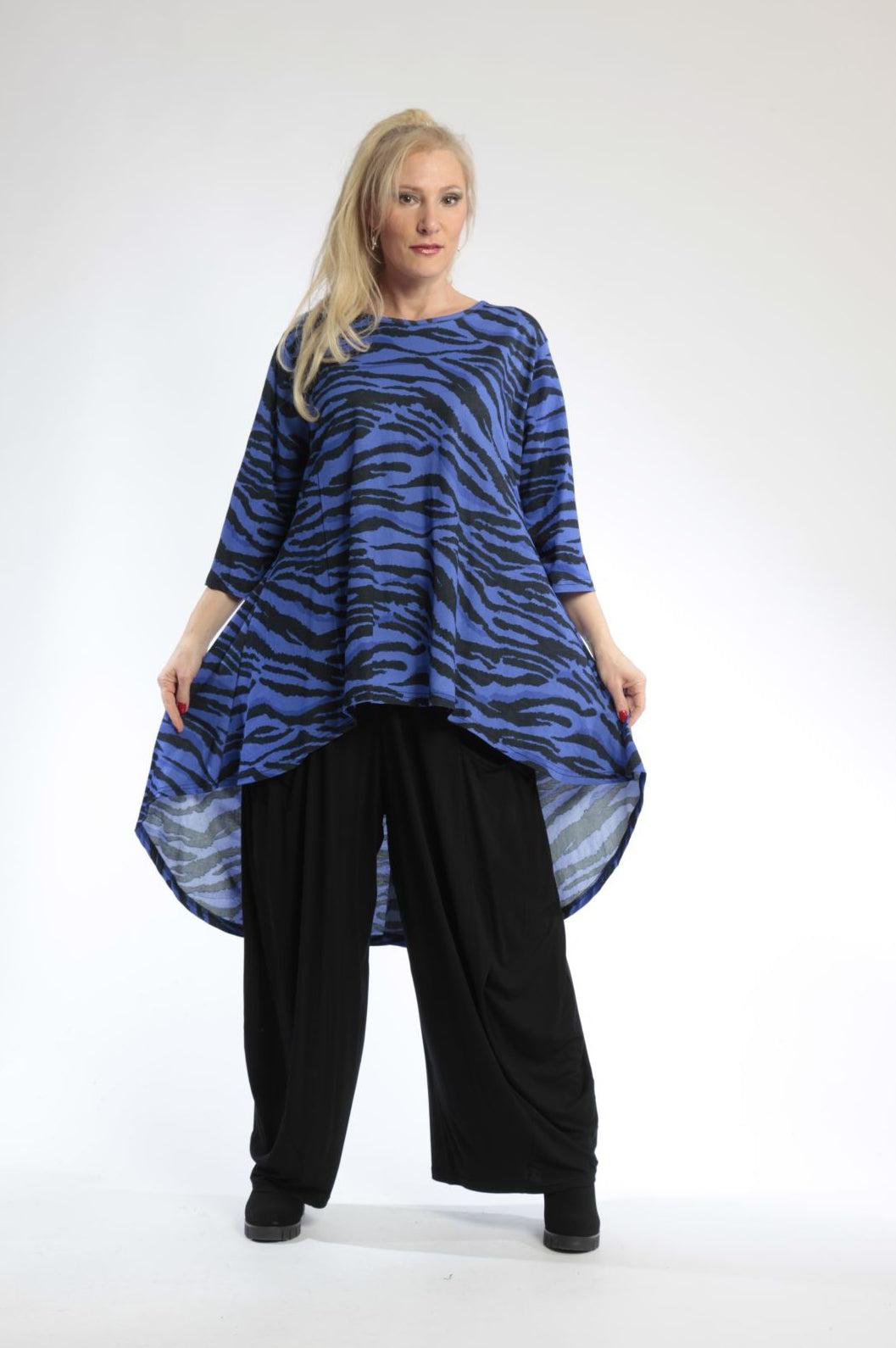 Sommer Shirt in Vokuhila Form aus er Qualität, Royalblau-Schwarz Lagenlook Oversize Mode B2B Großhandel