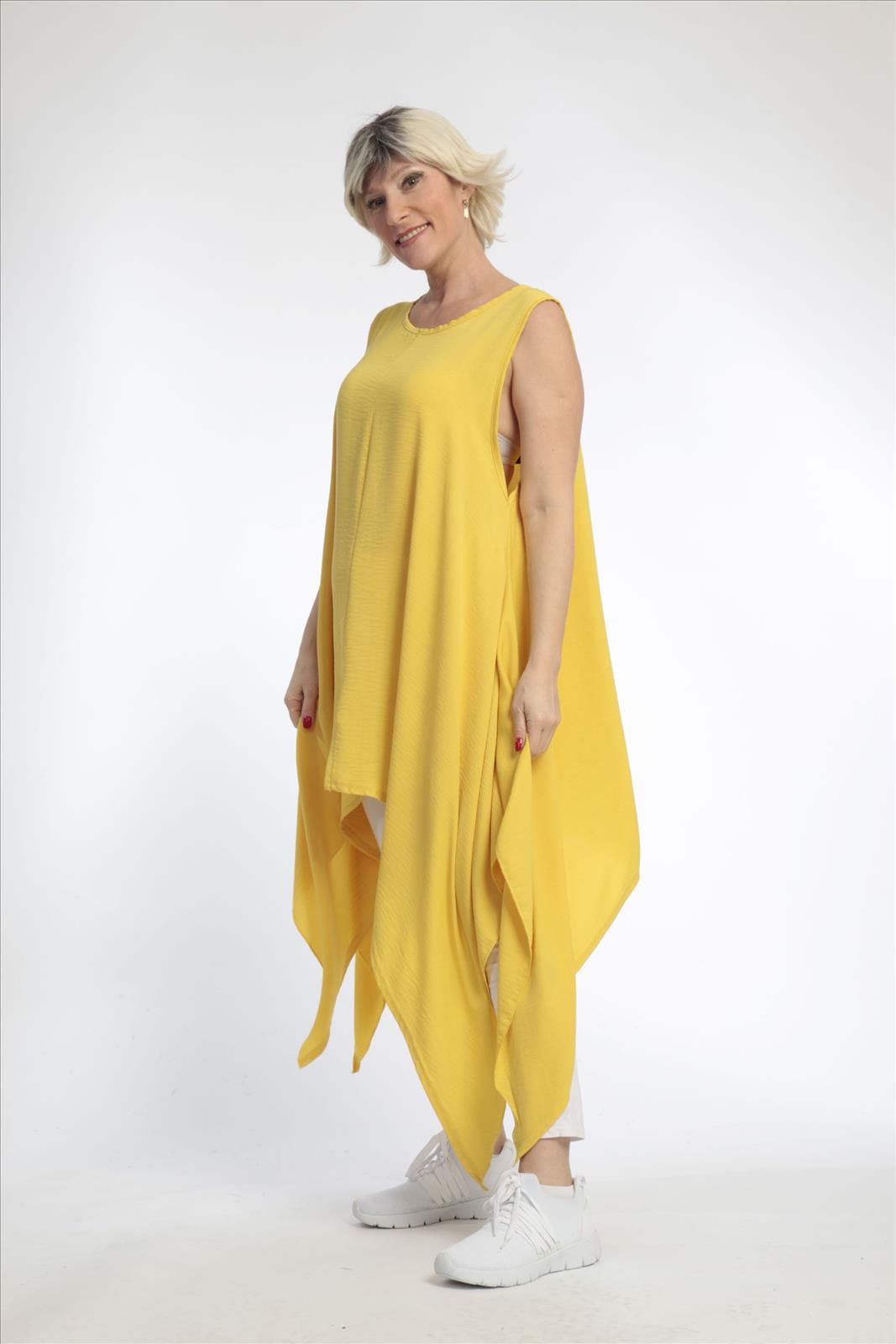 Sommer Tunika in Zipfel Form aus er Twill Qualität, Gelb Lagenlook Oversize Mode B2B Großhandel