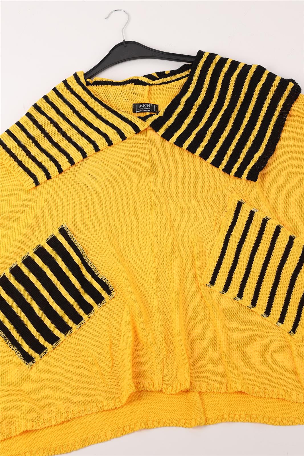 Übergangs Pullover in kastiger Form aus er Qualität, Gelb-Schwarz Lagenlook Oversize Mode B2B Großhandel
