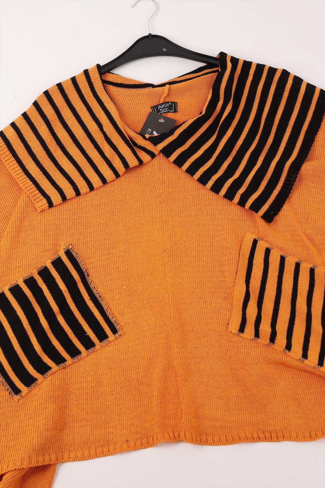 Übergangs Pullover in kastiger Form aus er Qualität, Orange-Schwarz Lagenlook Oversize Mode B2B Großhandel