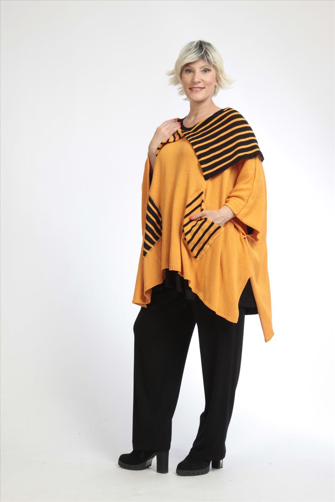 Übergangs Pullover in kastiger Form aus er Qualität, Orange-Schwarz Lagenlook Oversize Mode B2B Großhandel