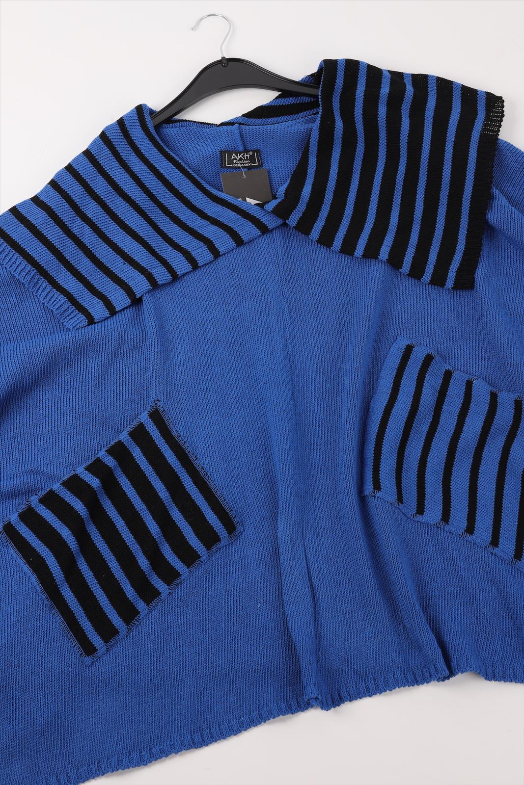 Übergangs Pullover in kastiger Form aus er Qualität, Royalblau-Schwarz Lagenlook Oversize Mode B2B Großhandel