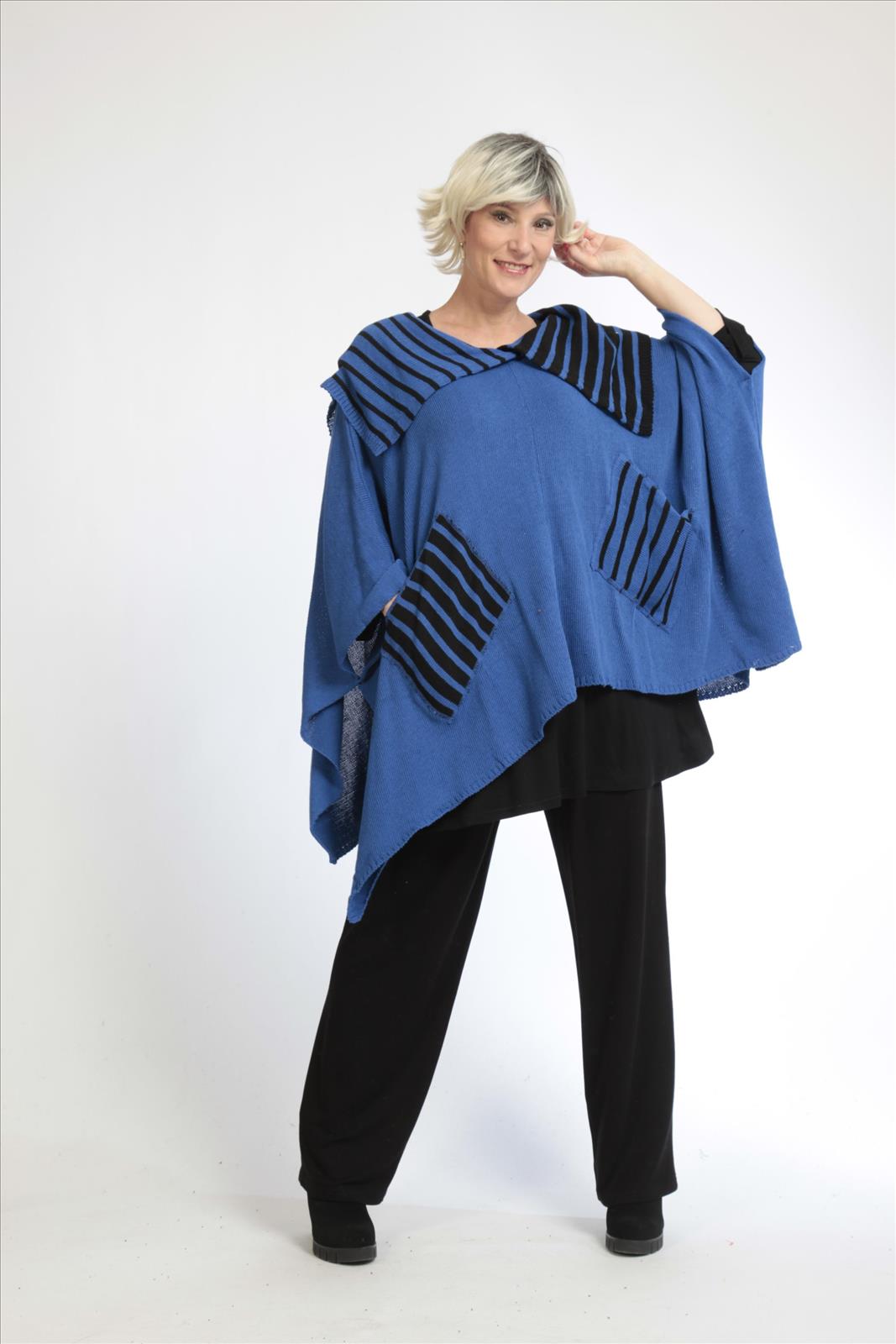 Übergangs Pullover in kastiger Form aus er Qualität, Royalblau-Schwarz Lagenlook Oversize Mode B2B Großhandel