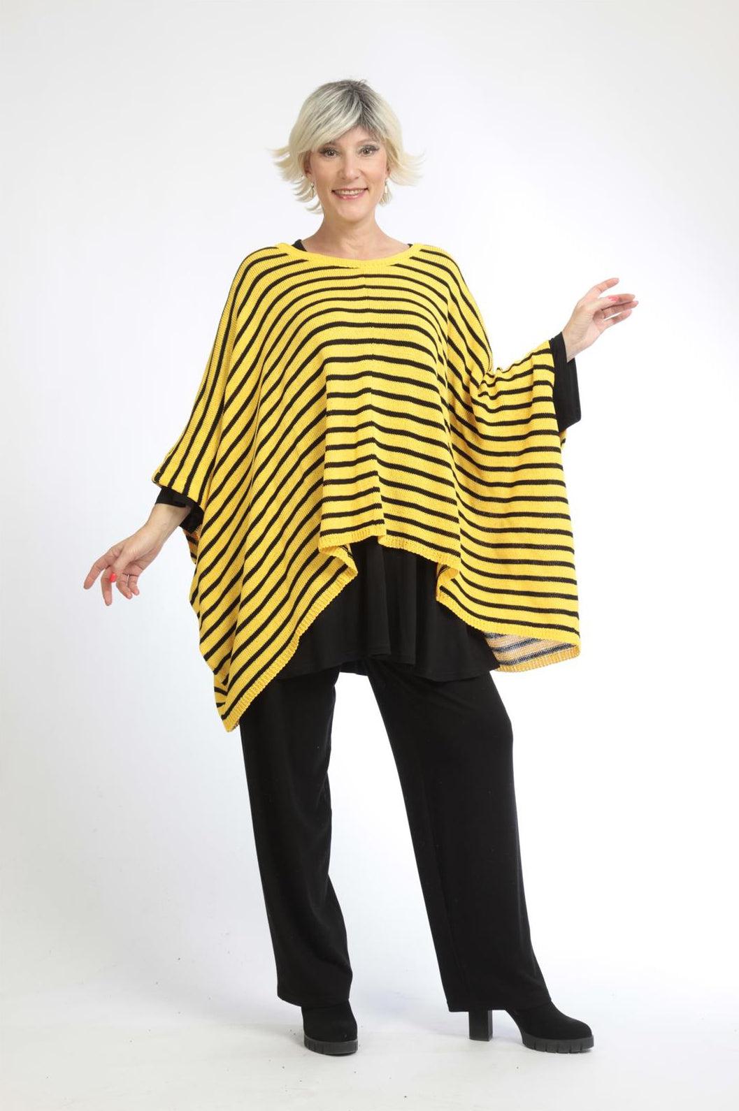 Übergangs Pullover in kastiger Form aus feiner Strick Qualität, Gelb-Schwarz Lagenlook Oversize Mode B2B Großhandel