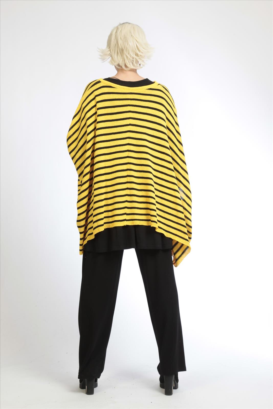 Übergangs Pullover in kastiger Form aus feiner Strick Qualität, Gelb-Schwarz Lagenlook Oversize Mode B2B Großhandel