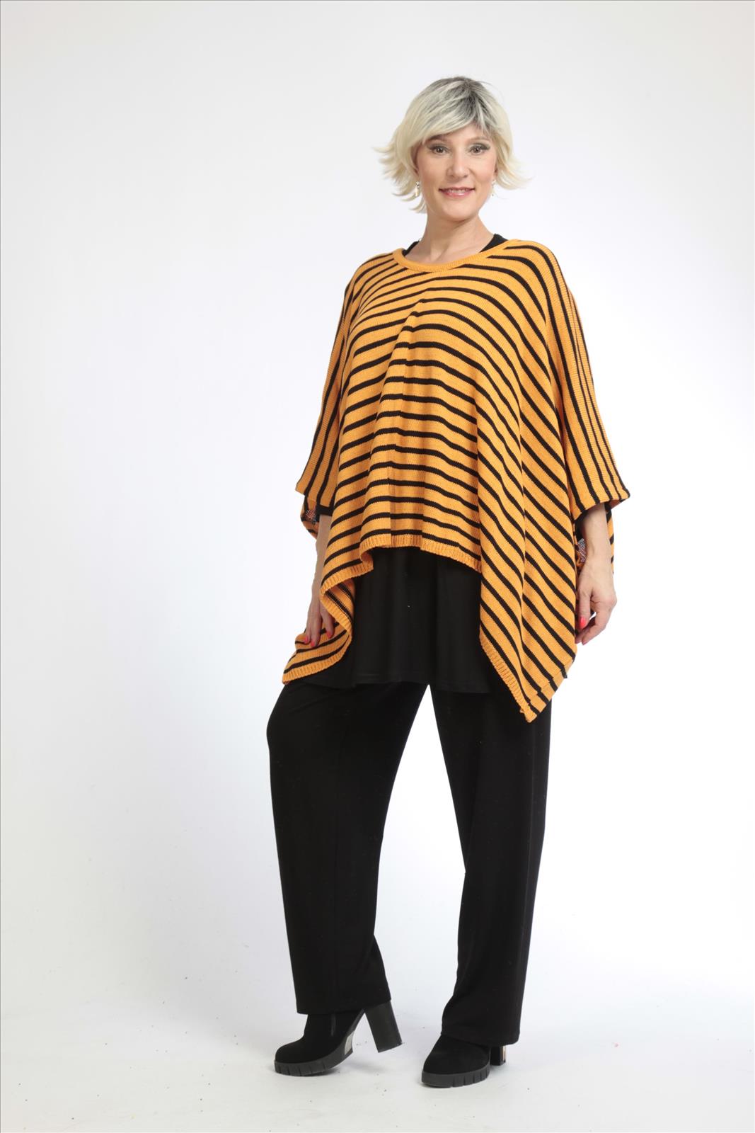 Übergangs Pullover in kastiger Form aus feiner Strick Qualität, Orange-Schwarz Lagenlook Oversize Mode B2B Großhandel