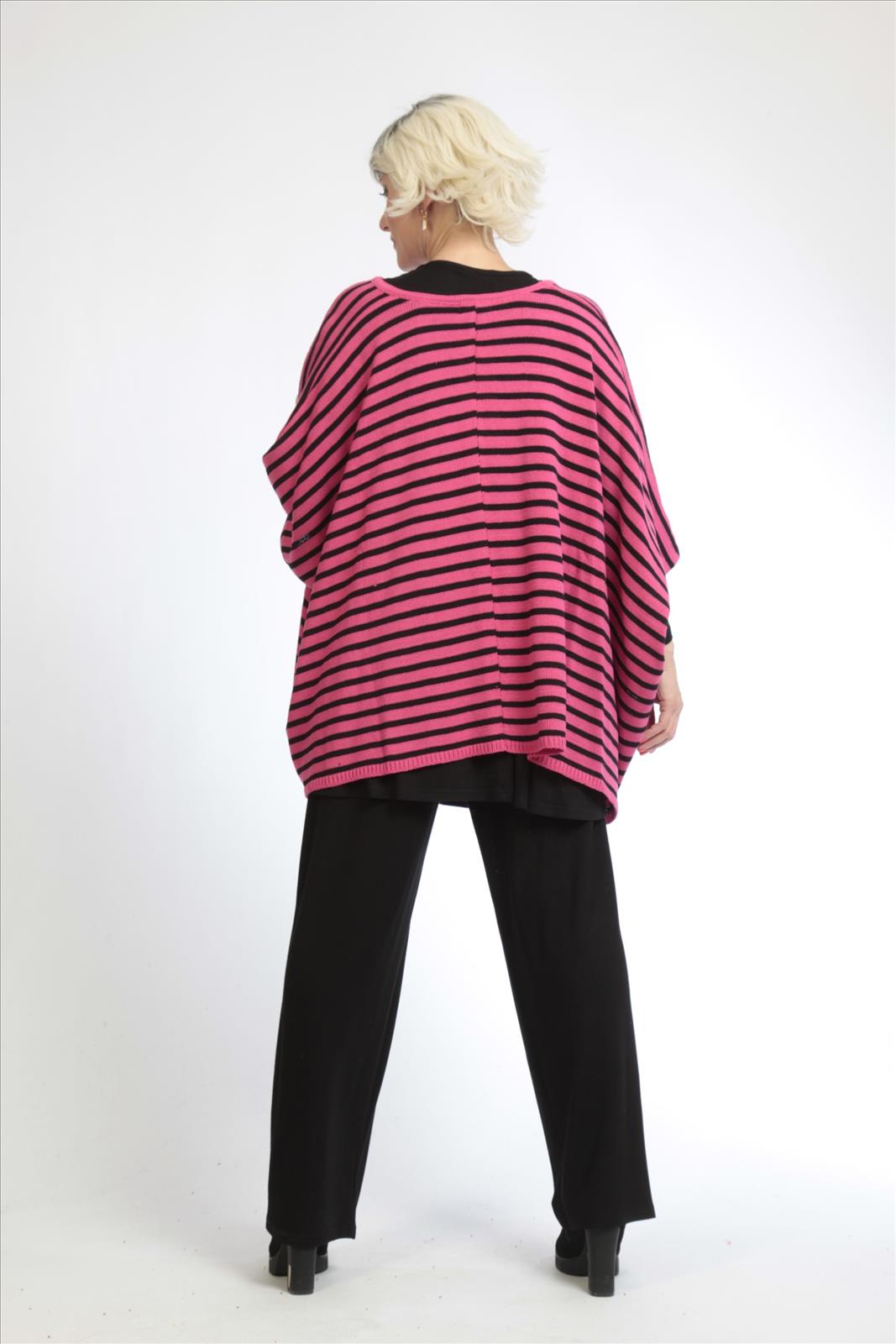 Übergangs Pullover in kastiger Form aus feiner Strick Qualität, Pink-Schwarz Lagenlook Oversize Mode B2B Großhandel