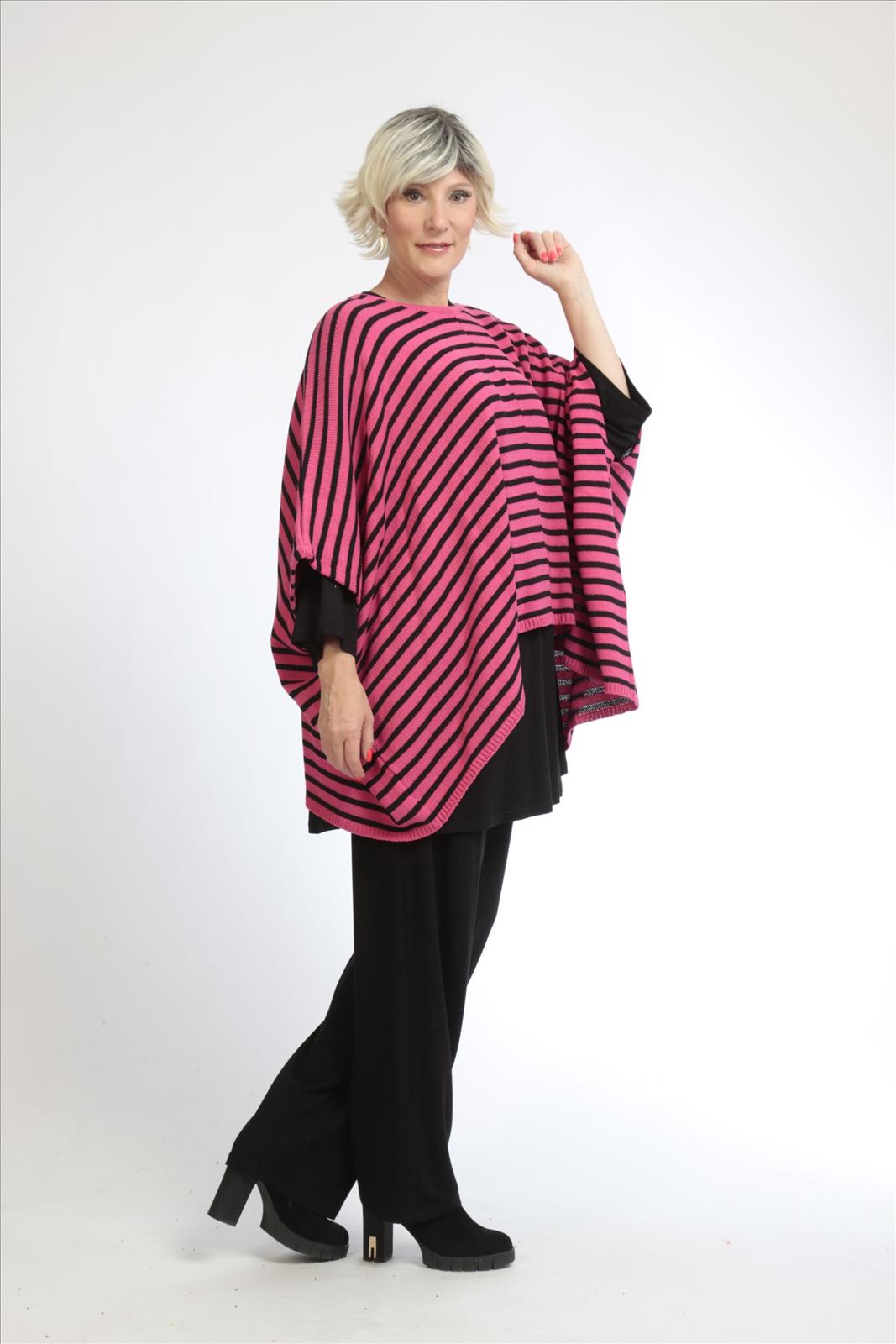Übergangs Pullover in kastiger Form aus feiner Strick Qualität, Pink-Schwarz Lagenlook Oversize Mode B2B Großhandel