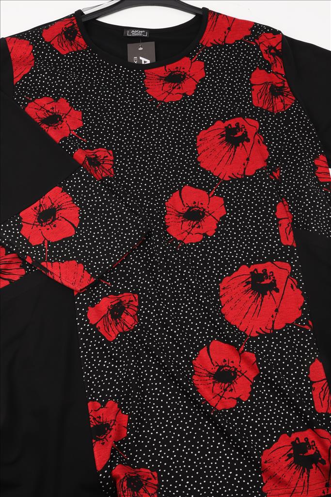 Winter Big Shirt in gerader Form aus er Qualität, Schwarz-Rot Lagenlook Oversize Mode B2B Großhandel