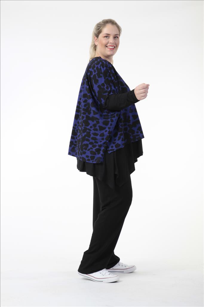 Winter Big Shirt in kastiger Form aus er Qualität, Schwarz-Royalblau Lagenlook Oversize Mode B2B Großhandel
