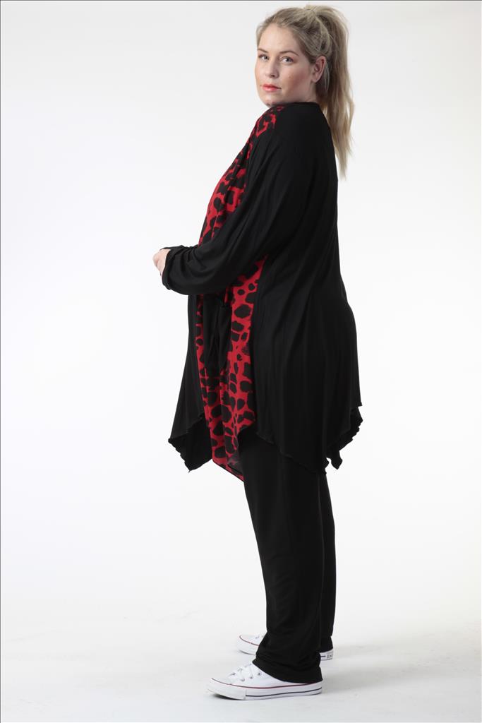 Winter Big Shirt in Zipfel Form aus er Qualität, Schwarz-Rot Lagenlook Oversize Mode B2B Großhandel