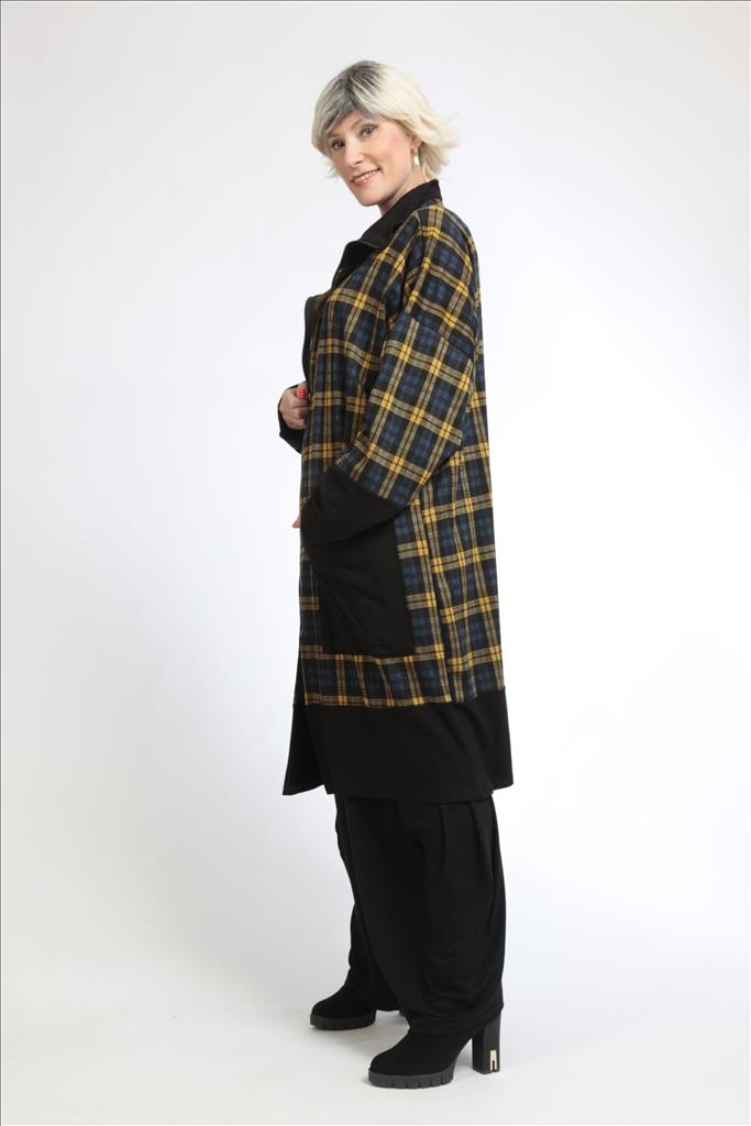 Winter Jacke in gerader Form aus er Qualität, Schwarz-Gelb-Blau Lagenlook Oversize Mode B2B Großhandel