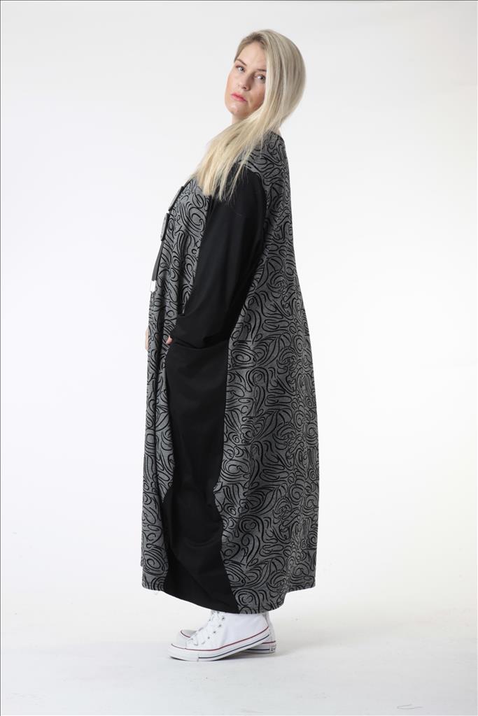 Winter Kleid in Ballon Form aus er Jersey Qualität, Grau-Schwarz Lagenlook Oversize Mode B2B Großhandel