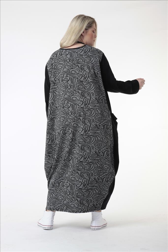 Winter Kleid in Ballon Form aus er Jersey Qualität, Grau-Schwarz Lagenlook Oversize Mode B2B Großhandel